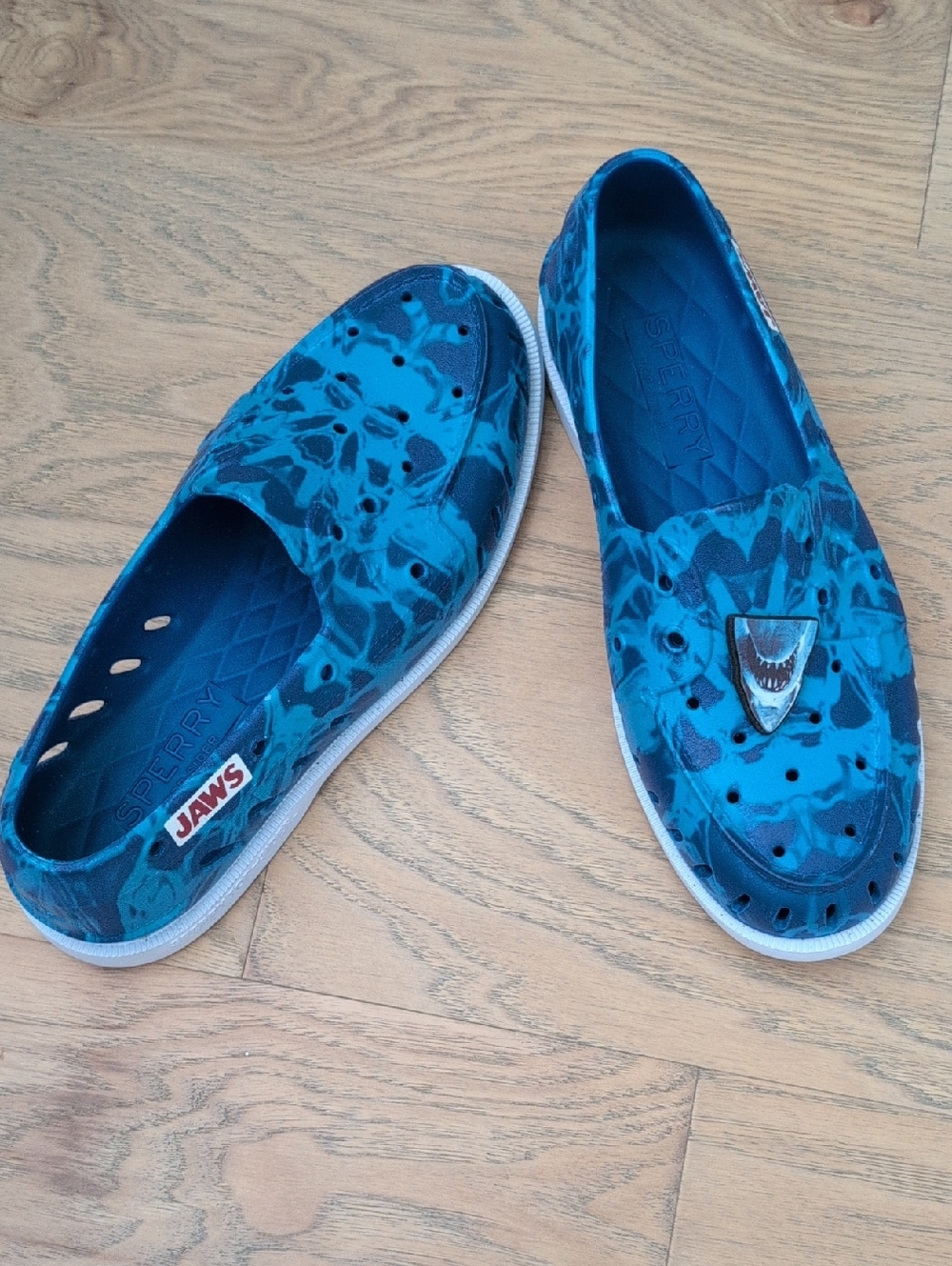 Sperry x Jaws Blue Shark-Print Slip-On Boat Shoes for men